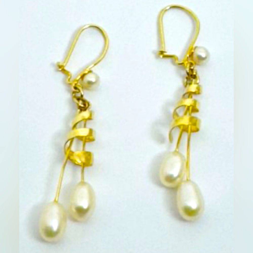 Solid 14k Yellow Gold Dangle Classic Pearl EARRINGS